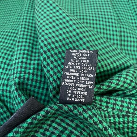 New York & Company Womens Size Medium Green Gingham Plaid Ruffled Shirt Twee - Picture 7 of 7